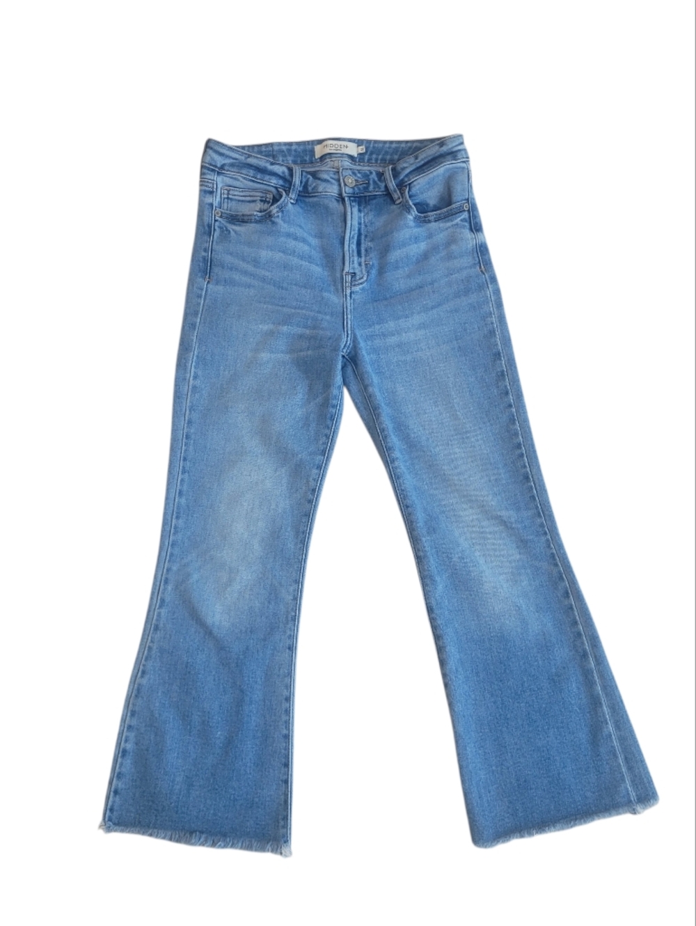 Hidden Los Angeles Blue Flare Jeans Raw Hem Stretch Denim Women’s Size 27 - Picture 3 of 7